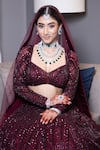 Shop_mehar_Maroon Soft Net Embroidered Stone Sweetheart And Sequin Lehenga Set _at_Aza_Fashions