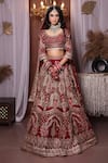 Buy_mehar_Maroon Raw Silk Embroidered Zari Round And Thread Bridal Lehenga Set _at_Aza_Fashions