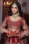 Shop_mehar_Maroon Raw Silk Embroidered Zari Round And Thread Bridal Lehenga Set _at_Aza_Fashions