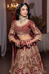 Buy_mehar_Maroon Raw Silk Embroidered Zari Round And Thread Bridal Lehenga Set _Online_at_Aza_Fashions