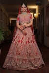 Buy_mehar_Red Organza Embroidered Sequin Sweetheart And Thread Bridal Lehenga Set _at_Aza_Fashions