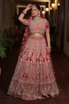 Shop_mehar_Red Organza Embroidered Sequin Sweetheart And Thread Bridal Lehenga Set _at_Aza_Fashions