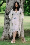 Buy_Jasmine Bains_Ivory Mulberry Silk Printed Floral Blossoms V Neck Kaftan _Online_at_Aza_Fashions