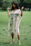 Jasmine Bains_Ivory Mulberry Silk Printed Floral Blossoms V Neck Kaftan _at_Aza_Fashions