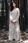 Buy_Jasmine Bains_Ivory Mulberry Silk Printed Eucalyptus Notched V Maxi Dress _Online_at_Aza_Fashions