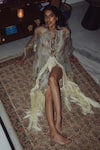 Buy_Jasmine Bains_Ivory Mulberry Silk Printed Floral Open Cape _at_Aza_Fashions