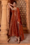 Buy_Enamour By Radha_Brown Zari Silk Embroidered Sequin Square Resham Anarkali Pant Set _at_Aza_Fashions