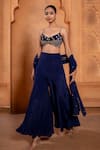 Enamour By Radha_Blue Velvet Embroidered Sequin Scoop Zardozi Bustier Sharara Set _Online_at_Aza_Fashions