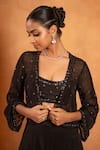 Enamour By Radha_Black Crape Embroidered Sequin Scoop Glass Beads Jacket With Sharara Set _Online_at_Aza_Fashions