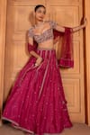 Buy_Enamour By Radha_Pink Upada Silk Embroidered Sequin Sweetheart Zardozi Lehenga Set _Online_at_Aza_Fashions