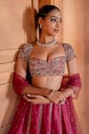 Enamour By Radha_Pink Upada Silk Embroidered Sequin Sweetheart Zardozi Lehenga Set _at_Aza_Fashions