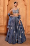 Buy_Enamour By Radha_Blue Zari Silk Embroidered Sequin U-neck Lehenga Set _at_Aza_Fashions