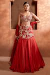 Buy_Enamour By Radha_Orange Upada Silk Embroidery Floral Leaf Zari Mermaid Lehenga Set _at_Aza_Fashions