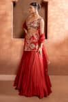 Buy_Enamour By Radha_Orange Upada Silk Embroidery Floral Leaf Zari Mermaid Lehenga Set _Online_at_Aza_Fashions