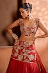 Shop_Enamour By Radha_Orange Upada Silk Embroidery Floral Leaf Zari Mermaid Lehenga Set _Online_at_Aza_Fashions