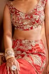 Enamour By Radha_Orange Upada Silk Embroidery Floral Leaf Zari Mermaid Lehenga Set _at_Aza_Fashions