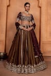 Buy_Enamour By Radha_Brown Silk Embroidery Scoop Floral Kalidar Lehenga Set _at_Aza_Fashions