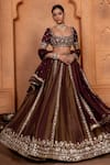 Buy_Enamour By Radha_Brown Silk Embroidery Scoop Floral Kalidar Lehenga Set _Online_at_Aza_Fashions