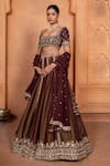 Shop_Enamour By Radha_Brown Silk Embroidery Scoop Floral Kalidar Lehenga Set _Online_at_Aza_Fashions