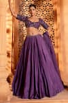 Buy_Enamour By Radha_Purple Organza Embroidery Sequins Leaf Floral Glass Beads Lehenga Set _at_Aza_Fashions