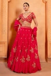 Shop_Enamour By Radha_Pink Organza Embroidery Glass Beads V-neck Paisley Kalidar Lehenga Set _Online_at_Aza_Fashions