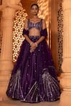 Buy_Enamour By Radha_Purple Organza Embroidery Sequins Leaf Glass Beads Lehenga And Blouse Set _at_Aza_Fashions