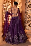 Shop_Enamour By Radha_Purple Organza Embroidery Sequins Leaf Glass Beads Lehenga And Blouse Set _at_Aza_Fashions