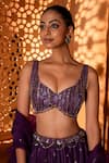 Buy_Enamour By Radha_Purple Organza Embroidery Sequins Leaf Glass Beads Lehenga And Blouse Set _Online_at_Aza_Fashions