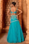 Shop_Enamour By Radha_Blue Organza Embroidery Floral V-neck Zari Fish Cut Lehenga Set _at_Aza_Fashions