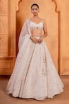 Buy_Enamour By Radha_Ivory Silk Embroidery Plunge V-neck Zardosi Flared Lehenga Set _at_Aza_Fashions