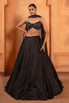 Buy_Enamour By Radha_Black Upada Silk Embroidery Sequins Plunge V-neck Flared Lehenga Set _at_Aza_Fashions