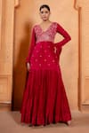 Buy_Enamour By Radha_Pink Chiffon Embroidery Glass Beads Plunge Floral Anarkali With Dupatta _at_Aza_Fashions