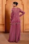 Shop_Enamour By Radha_Pink Organza Silk Embroidery Glass Beads Pearl Short Kurta With Flared Pant _at_Aza_Fashions