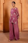 Buy_Enamour By Radha_Pink Organza Silk Embroidery Glass Beads Pearl Short Kurta With Flared Pant _Online_at_Aza_Fashions