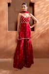 Buy_Enamour By Radha_Red Upada Silk Embroidery Zari Scoop Slit Tunic And Sharara Set _at_Aza_Fashions