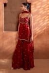 Buy_Enamour By Radha_Red Upada Silk Embroidery Zari Scoop Slit Tunic And Sharara Set _Online_at_Aza_Fashions