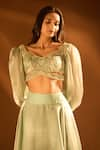 Buy_PAC FASHION CLOTHING_Blue Lehenga Satin Organza Embroidered Sequin Sweetheart Flared Set _Online