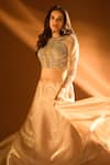 Samyukta Singhania_Off White Satin Organza Embroidered Sequin Round Blouse And Lehenga Set _Online_at_Aza_Fashions