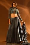 Buy_Samyukta Singhania_Grey Lehenga And Dupatta Satin Organza Glass Bead & Cutdana Blouse Set _at_Aza_Fashions