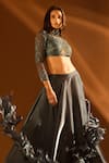 Shop_Samyukta Singhania_Grey Lehenga And Dupatta Satin Organza Glass Bead & Cutdana Blouse Set _Online_at_Aza_Fashions