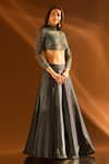 Samyukta Singhania_Grey Lehenga And Dupatta Satin Organza Glass Bead & Cutdana Blouse Set _at_Aza_Fashions