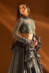 Buy_Samyukta Singhania_Grey Lehenga And Dupatta Satin Organza Glass Bead & Cutdana Blouse Set _Online