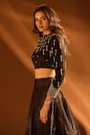 Samyukta Singhania_Black Lido Satin Embroidered Glass Bead Cape High Round Lehenga Set _Online_at_Aza_Fashions