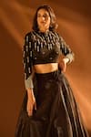 Buy_Samyukta Singhania_Black Lido Satin Embroidered Glass Bead Cape High Round Lehenga Set 