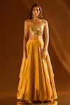 Shop_PAC FASHION CLOTHING_Yellow Lehenga Milano Satin Embroidered Acrylic Sweetheart Blouse And Set _at_Aza_Fashions