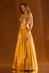 PAC FASHION CLOTHING_Yellow Lehenga Milano Satin Embroidered Acrylic Sweetheart Blouse And Set _Online_at_Aza_Fashions