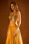 Buy_PAC FASHION CLOTHING_Yellow Lehenga Milano Satin Embroidered Acrylic Sweetheart Blouse And Set _Online_at_Aza_Fashions