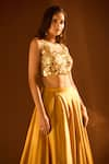 Shop_PAC FASHION CLOTHING_Yellow Lehenga Milano Satin Embroidered Acrylic Sweetheart Blouse And Set _Online_at_Aza_Fashions