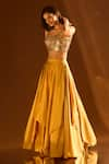 PAC FASHION CLOTHING_Yellow Lehenga Milano Satin Embroidered Acrylic Sweetheart Blouse And Set _at_Aza_Fashions