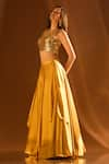 Shop_PAC FASHION CLOTHING_Yellow Lehenga Milano Satin Embroidered Acrylic Sweetheart Blouse And Set 